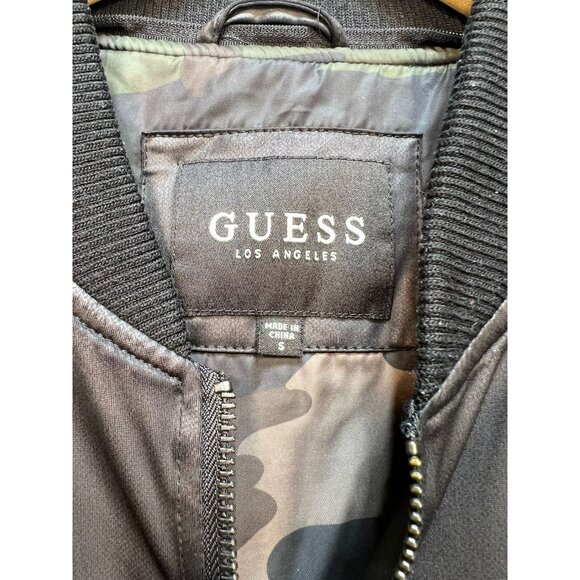 Guess Los Angeles Men's Full Zip Bomber Jacket Long Sleeve Size S Black Pockets - Picture 3 of 11